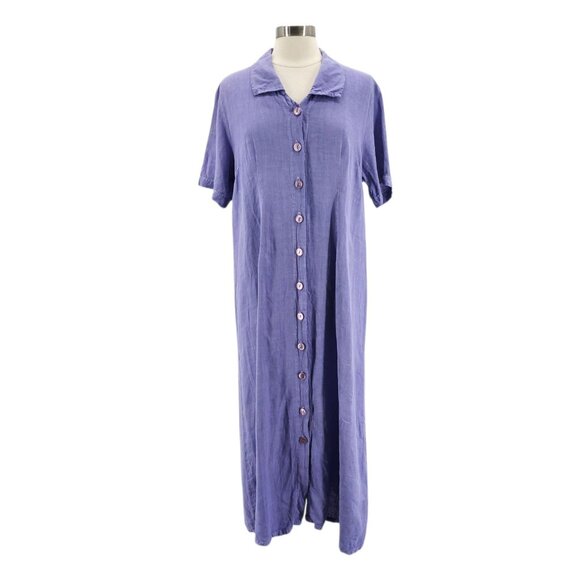 Vintage Coldwater Creek Womens Petites PL Dress Linen Maxi Purple Button - Picture 1 of 8